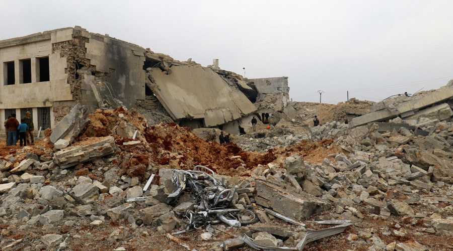 Click to enlarge Aleppo Syria US airstrike mosque civilians damage rubble rebels