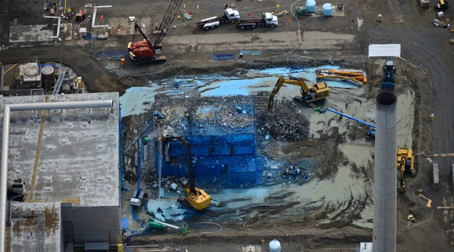 Aerial photo of demolition at the Plutonium Finishing Plant