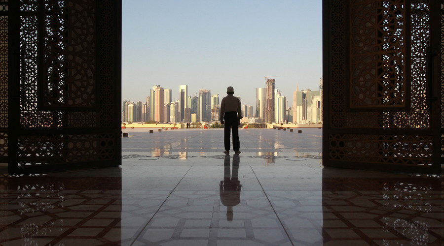 A man stands at Imam Muhammad ibn Abd al-Wahhab Mosque in Doha, Qatar