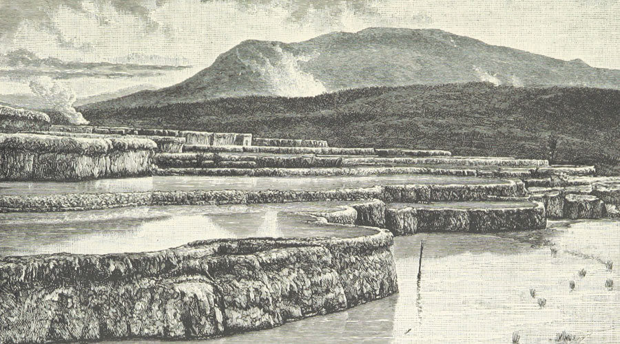 Archive illustration of the White Terrace, New Zealand