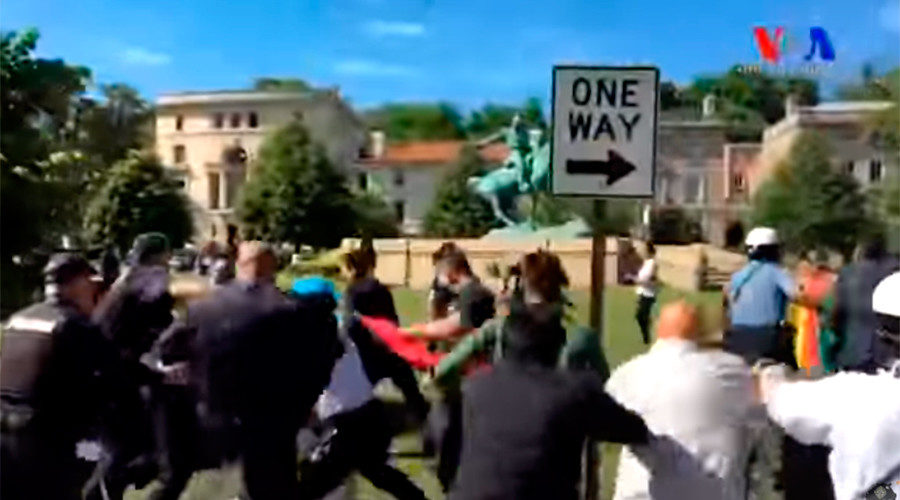 beating peaceful protesters outside the Turkish embassy in Washington, DC