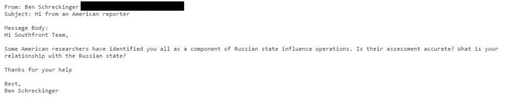 Click to enlarge Politico question to South Front