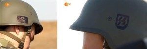 Click to enlarge Nazi symbols on helmets worn by members of Ukraine’s Azov battalion