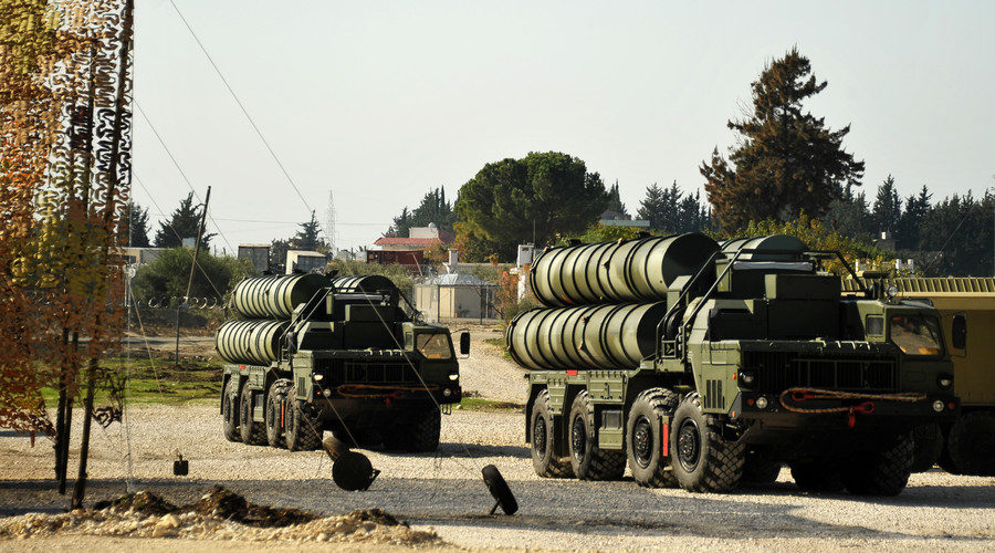 An S-400 air defence missile system at the Hmeymim airbase, Syria