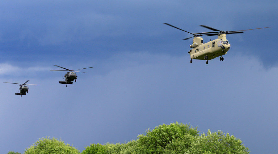 US CH-47 Chinook and Black Hawk helicopters during the Suwalki Gap exercise in Lithuania