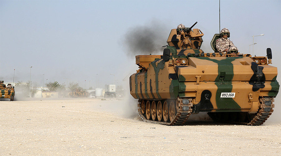 Turkish APC drives at their military base in Doha, Qatar