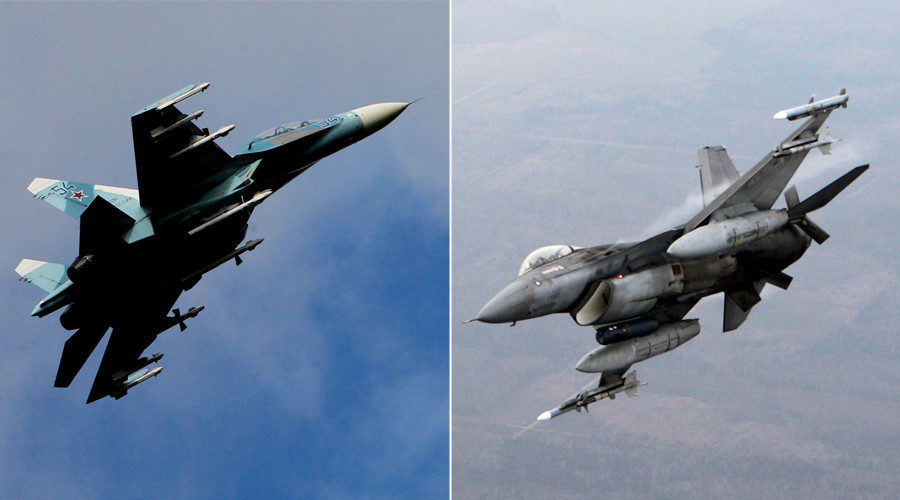 SU-27 and F-16 fighter jets 