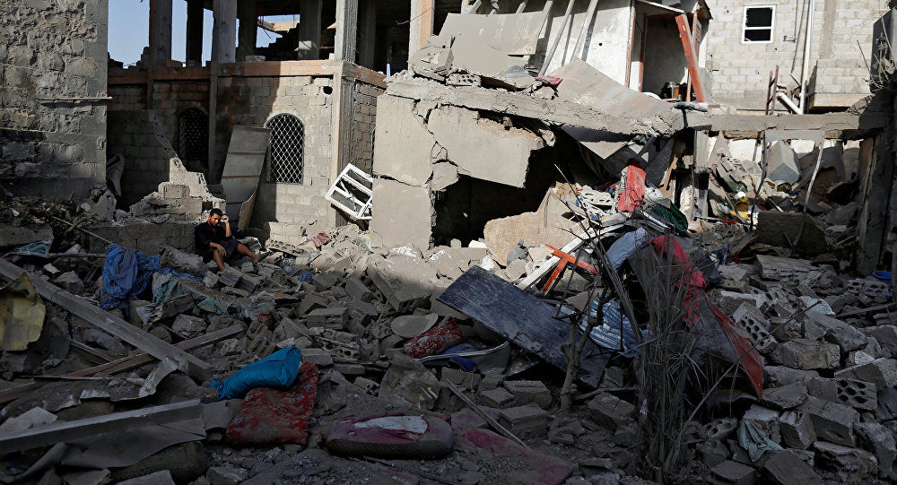 rubble in Yemen after air strike