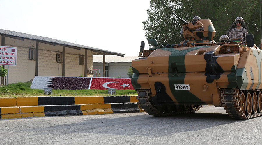 Turkish APC drives at their military base in Doha