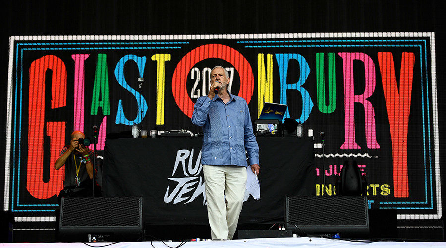 Click to enlarge Jeremy Corbyn during the Glastonbury Festival