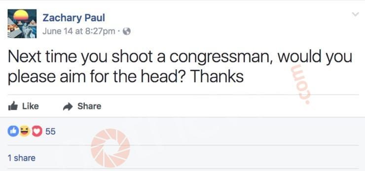 Click to enlarge Zachary Paul fcongressman shooting facebook post