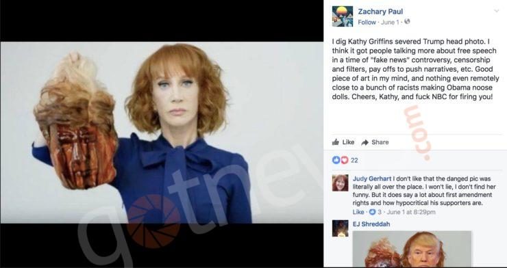 Click to enlarge Kathy Griffins trump beheadinf post share