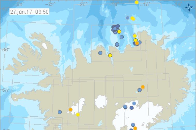 There were over 40 earthquakes at Kolbeinseyjahryggur north of Iceland yesterday.
