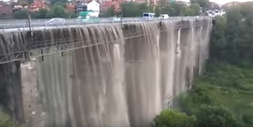 Flooded Novoplanovsky bridge in Ukraine