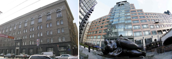Left: Ministry of Economy, Moscow; right: EBRD headquarters, London.