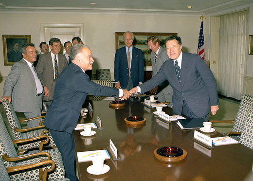 Click to enlarge Yitzhak Shamir Caspar Weinberger