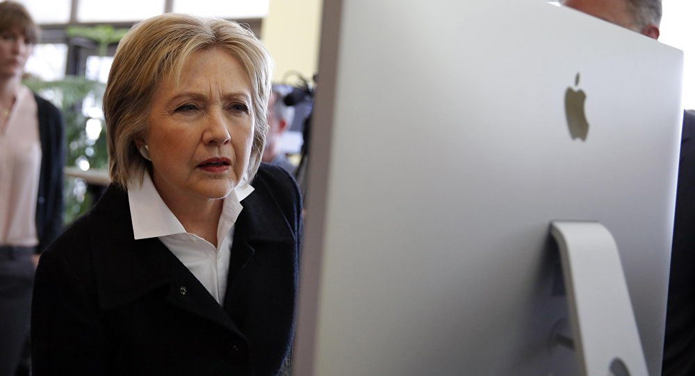 Hillary Clinton at computer