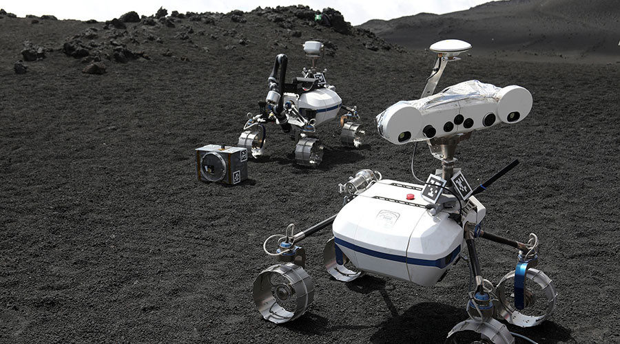 Robots are seen on the Mount Etna