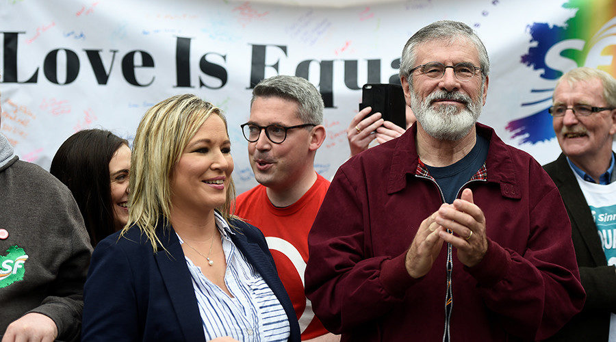 Click to enlarge Sinn Fein President, Gerry Adams, and the leader of Sinn Fein in Northern Ireland, Michelle O'Neill