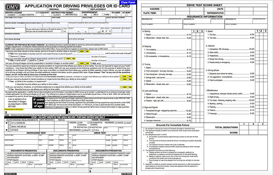 Click to enlarge Oregon DMV application