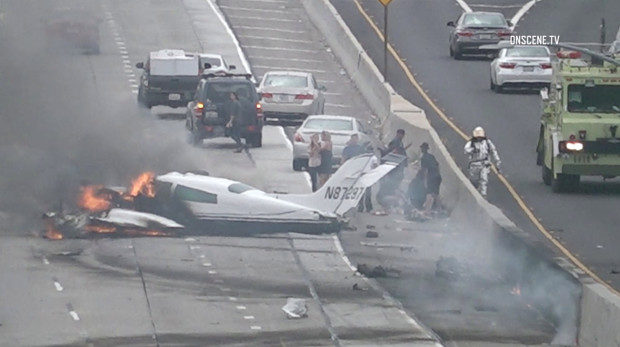 Plane crashes on California interstate