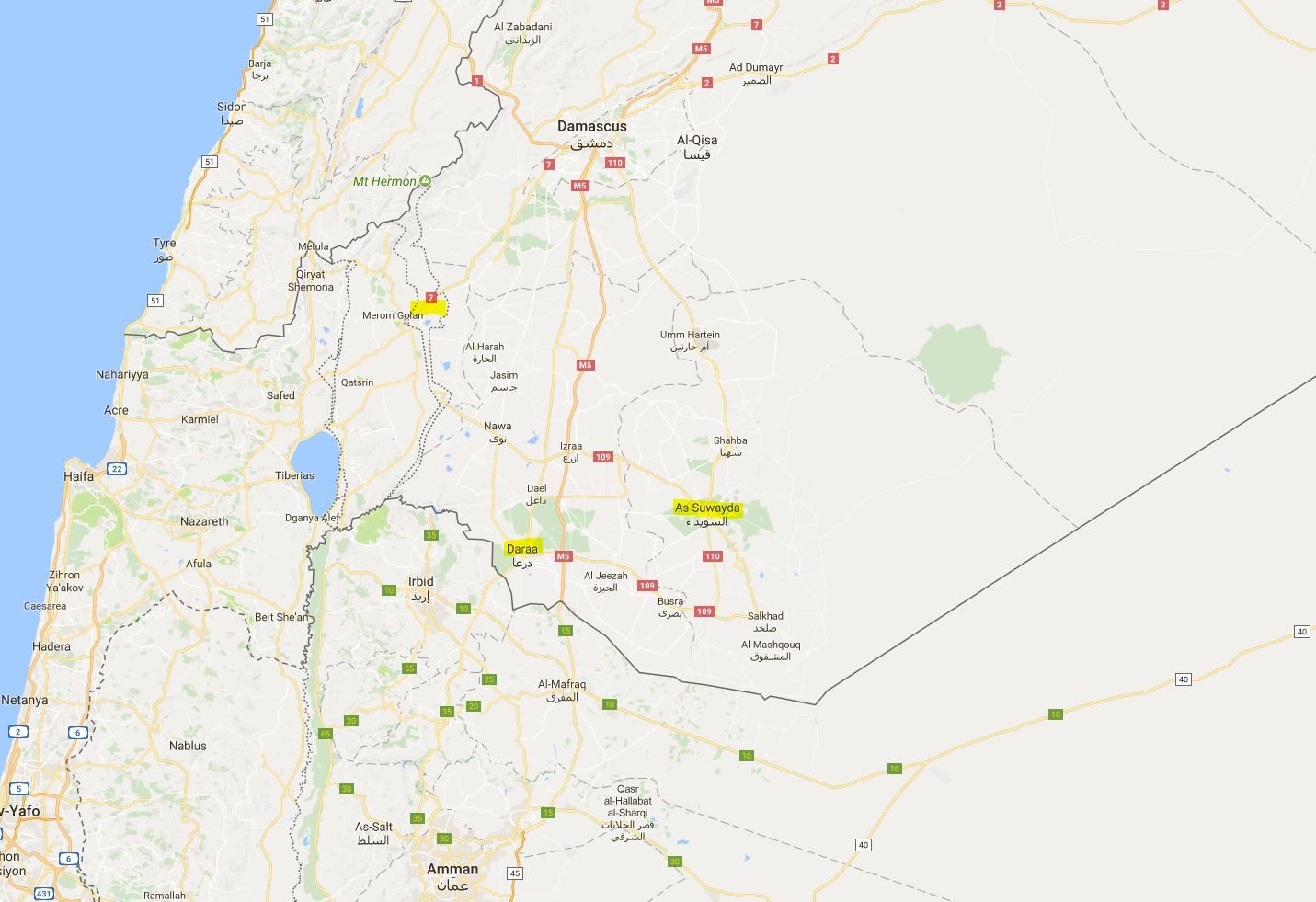 Click to enlarge Map of southern Syria