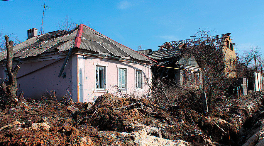 Houses damaged during a shelling by the Ukrainian military, in Donetsk