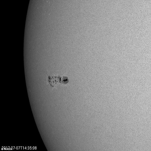 Nasa's Solar Dynamics Observatory first detected the huge spot last week (pictured), and it appears to have lingered through to this week