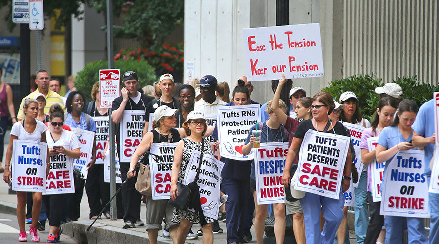 Tufts Medical Center nurses march