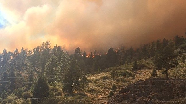 Click to enlarge Farad fire burning near Nevada-California state line