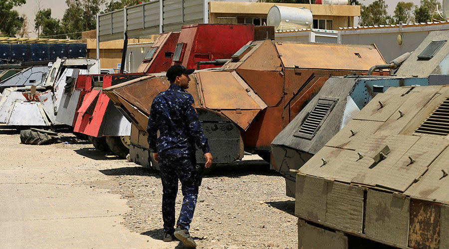 Vehicles used for suicide car bombings, made by Islamic State militants