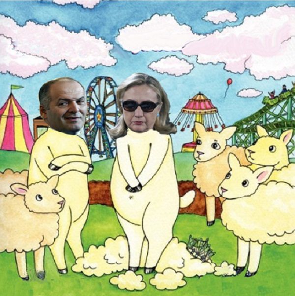 Hillary Clinton in sheeps clothes cartoon