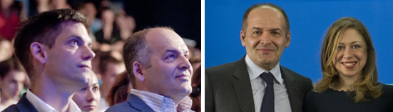 Weihe with Pinchuk; right: Pinchuk with Chelsea Clinton