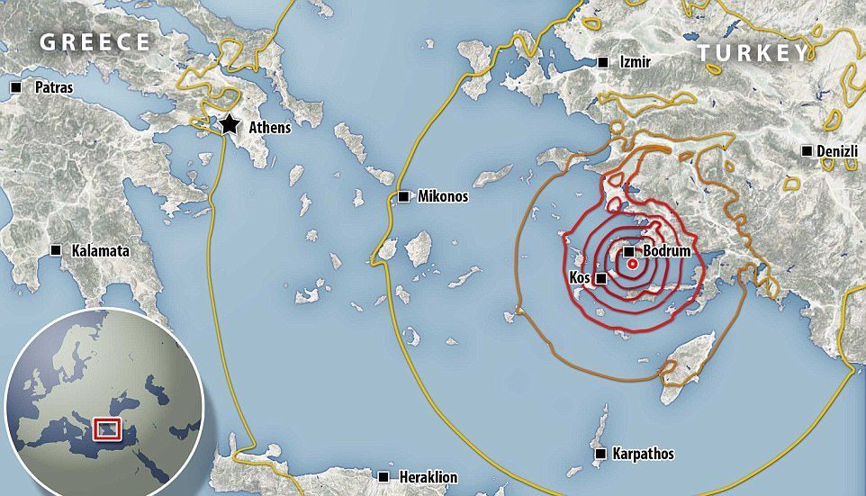 Two dead as earthquake sparks tsunami off the coast of Turkey and Greek