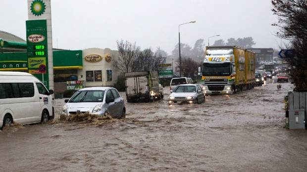 Flooding on Evans St in Timaru