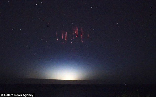 Click to enlarge David Finlay filmed the incredibly rare phenomenon for two hours between 9pm and 11pm on Tuesday from Little Blowhole in New South Wales near his hometown of Kiama