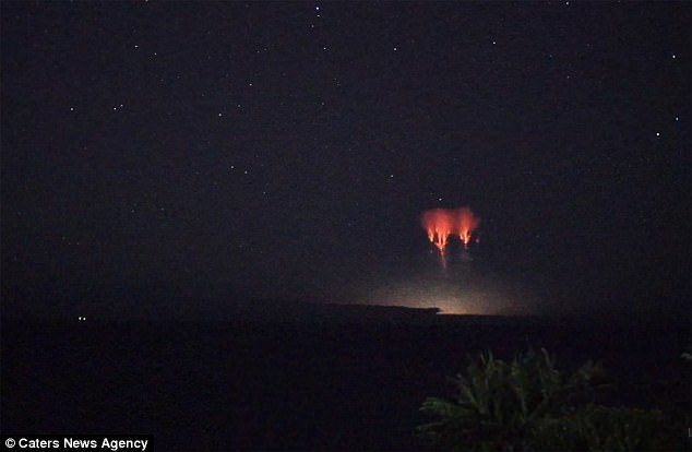 Click to enlarge The amateur astronomer said the bolts - which he spotted over the sea 300km away - were visible despite being 90km above the earth - with each sprite a staggering 15km long