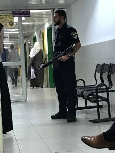 Click to enlarge Israeli soldier in Makassed Hospital.
