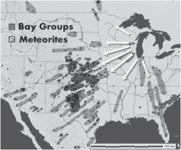 Orientation of the secondary impacts related to the body that hit the Michigan lake