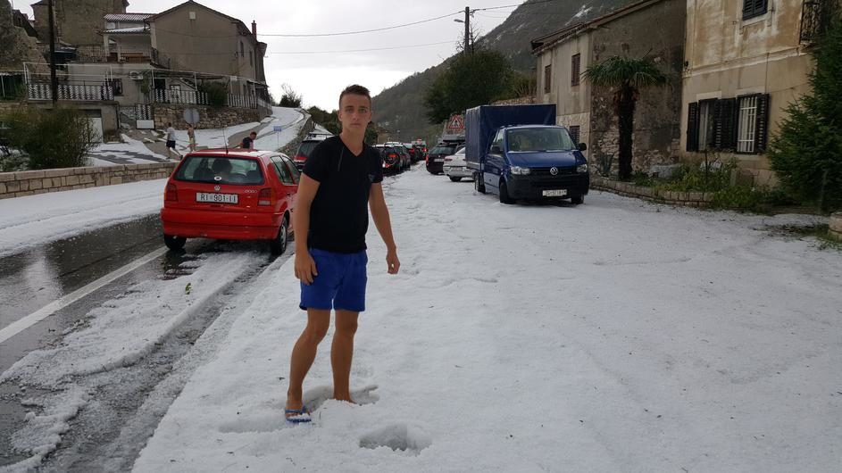 Summer hail in Plomin, Croatia