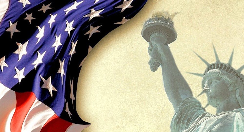 Statue of Liberty and US flag graphic