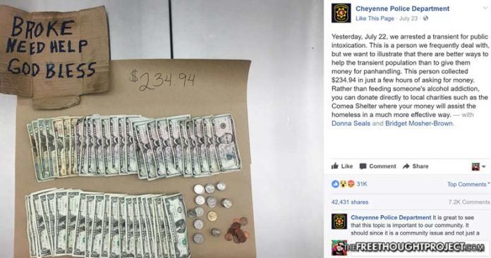 Facebook cheyenne police arrest homeless