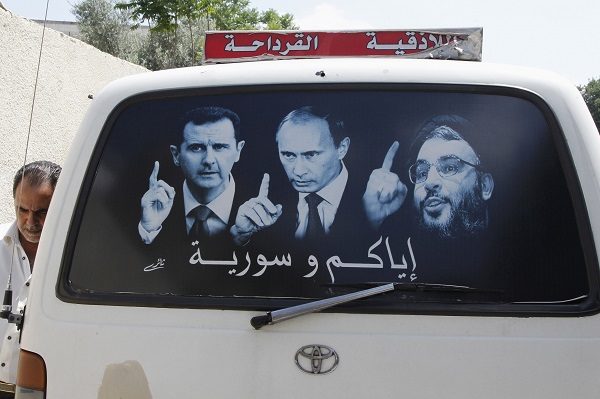 image of Assad, Putin on taxi cab