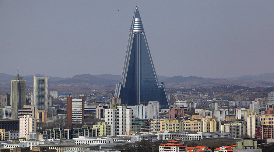 The 105-storey Ryugyong Hotel, the highest building under construction in North Korea, is seen in Pyongyang