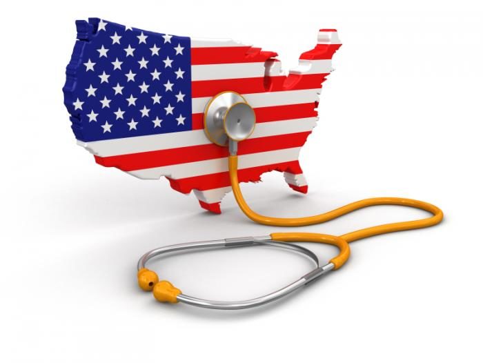 United States map in flag with stethoscoope