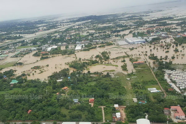 Click to enlarge An aerial view of central Sakon Nakhon province on Saturday.