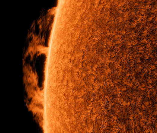 Click to enlarge Large, stellar prominence — a glowing cloud of gas extended in a magnetic field
