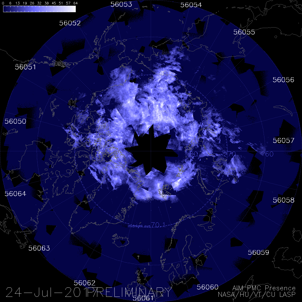 Click to enlarge Noctilucent clouds from space