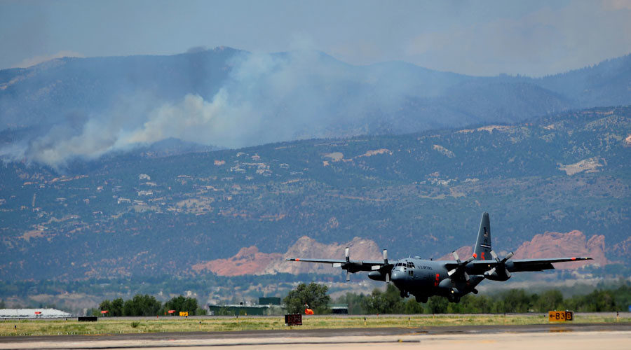 US AF C-130 lands Peterson AFB Colorado