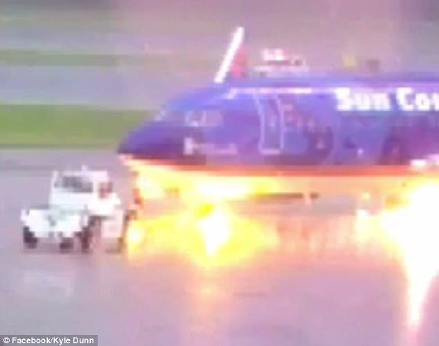 The bolt of electricity then makes its way to the front of the plane where it strikes 21-year-old Austin Dunn